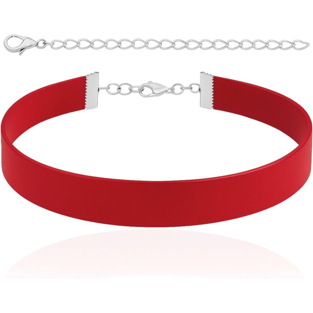 Leather Choker for Women, 0.6" Classic Ribbon Style, Adjustable 12–18", Stainles